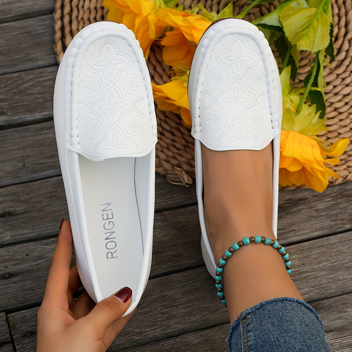Women's Floral Embroidered Slip On Soft Sole Shoes