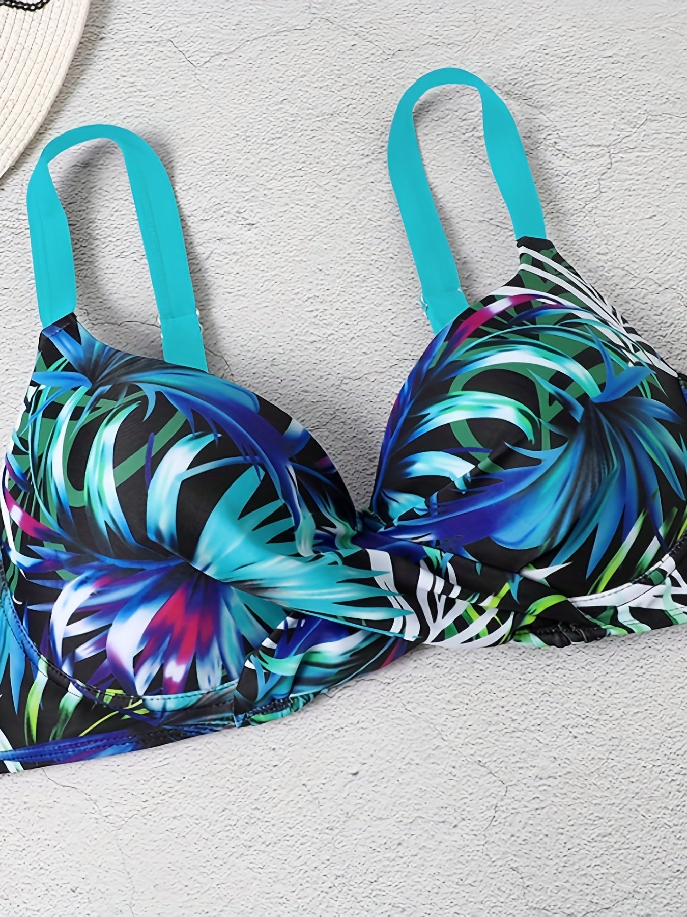 Leaf Print V Neck 2 Piece Bikini Swimsuit Push Up High Waist