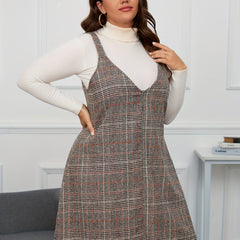  Plaid Print V Neck Mini Overall Dress