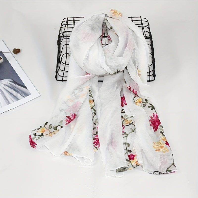 Boho Flower Embroidery Scarf Vintage Thin Shawl Women Head Wrap