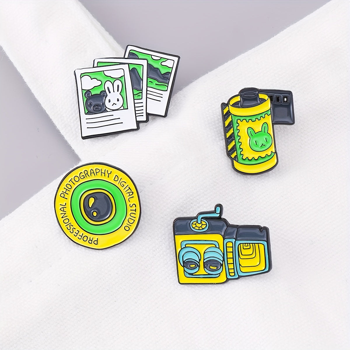 Camera Film Lens Enamel Brooch Cartoon Rabbit Bear Photo Lapel Pin