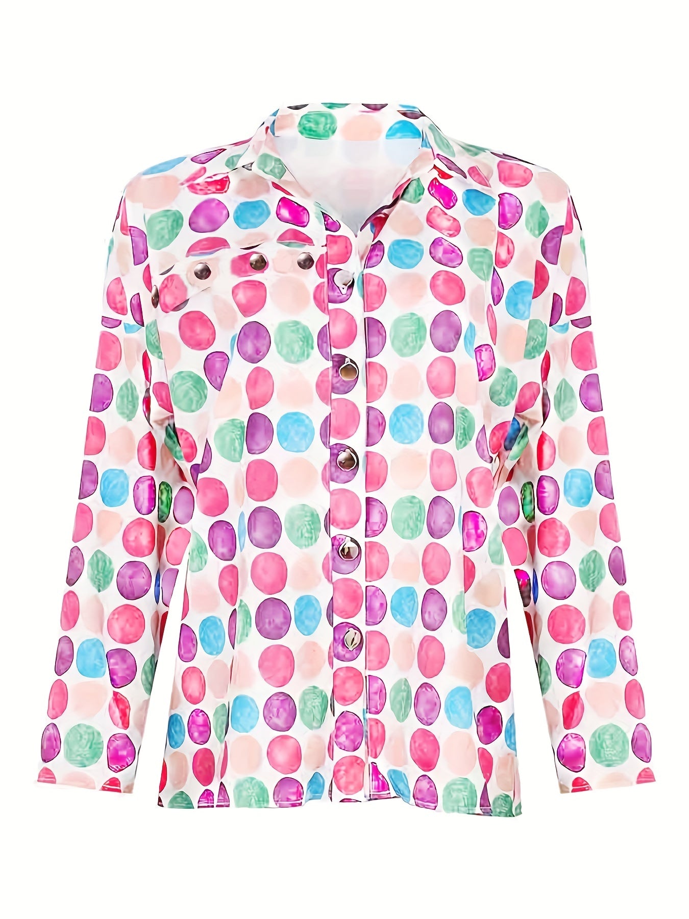 Colorful Dot Print Long Sleeve Button Up Shirt