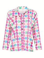  Colorful Dot Print Long Sleeve Button Up Shirt