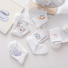 5 Pairs Cute Cartoon Print Socks Soft Mid Tube Women's Stockings
