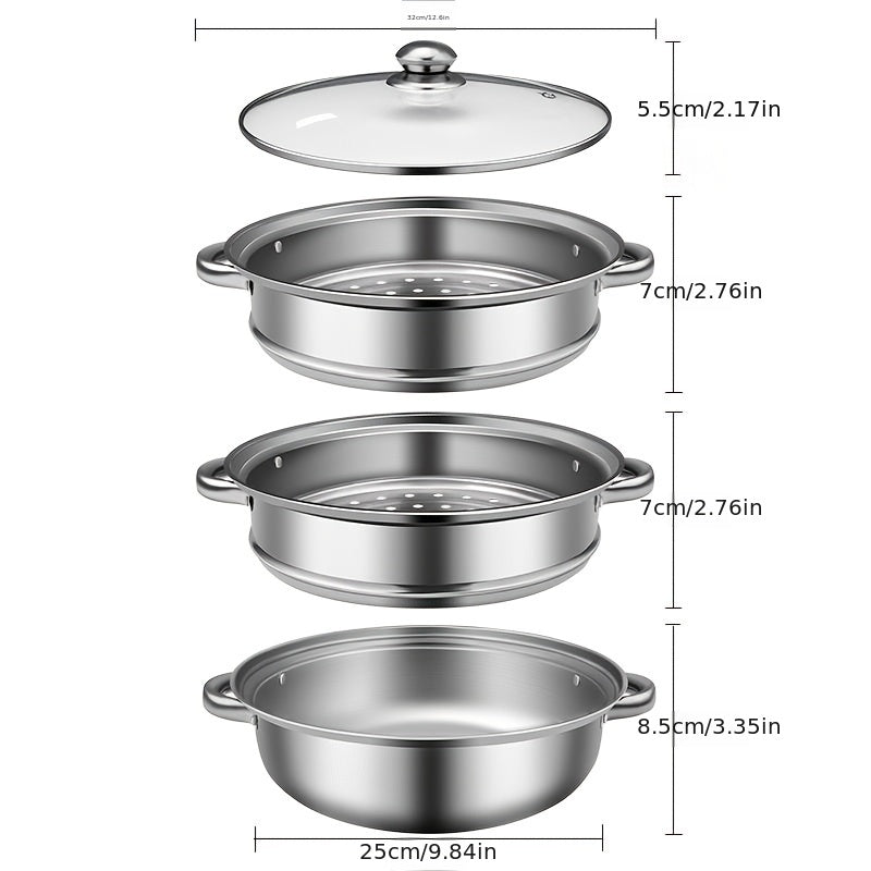 3pcs Stainless Steel Steamer Large Capacity Steaming Fish Cooking Soup