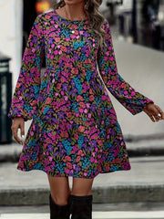  Floral Print Long Sleeve Mini Dress