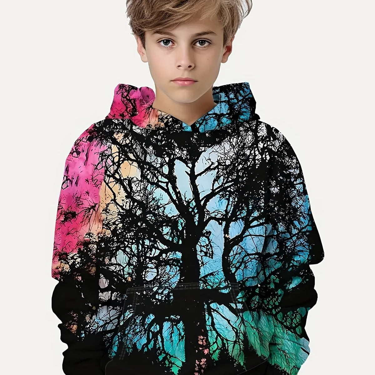 Tree 3D Print Boys Casual Hooded Sweatshirt For Spring Fall