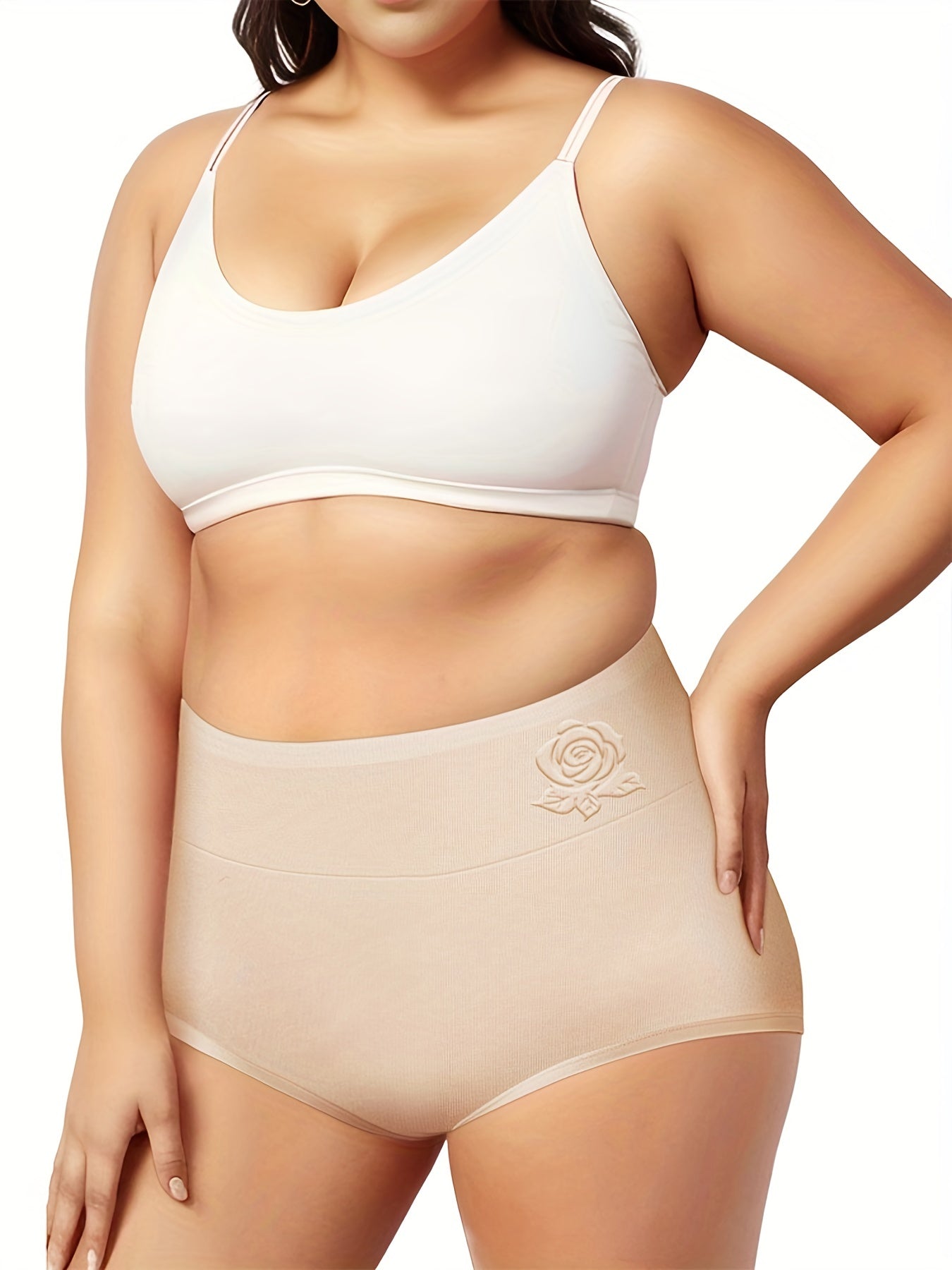  Women's Rose Embossed High Waisted Tummy Control Panty