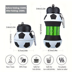 550ml Foldable Football Water Bottle w/ Straw, Leakproof