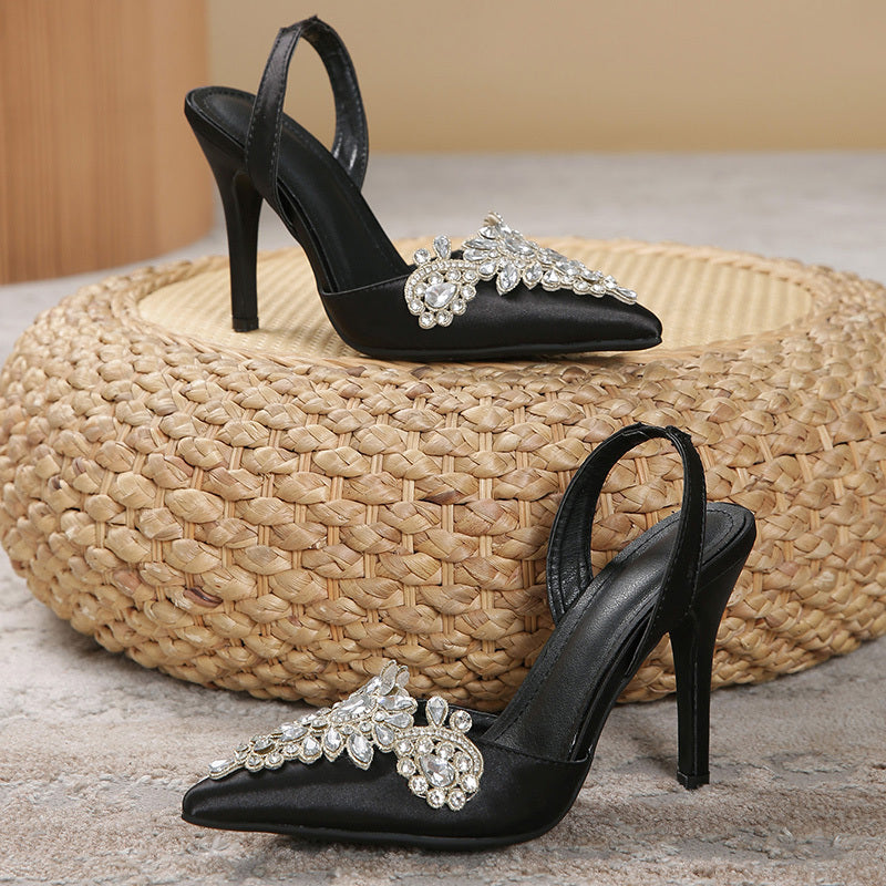 Women's Rhinestone Pointed Toe High Heels Stiletto Sandals