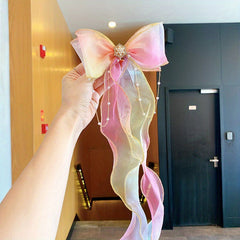 Mesh Gradient Bow Tassel Hair Clips for Holiday Party Girls