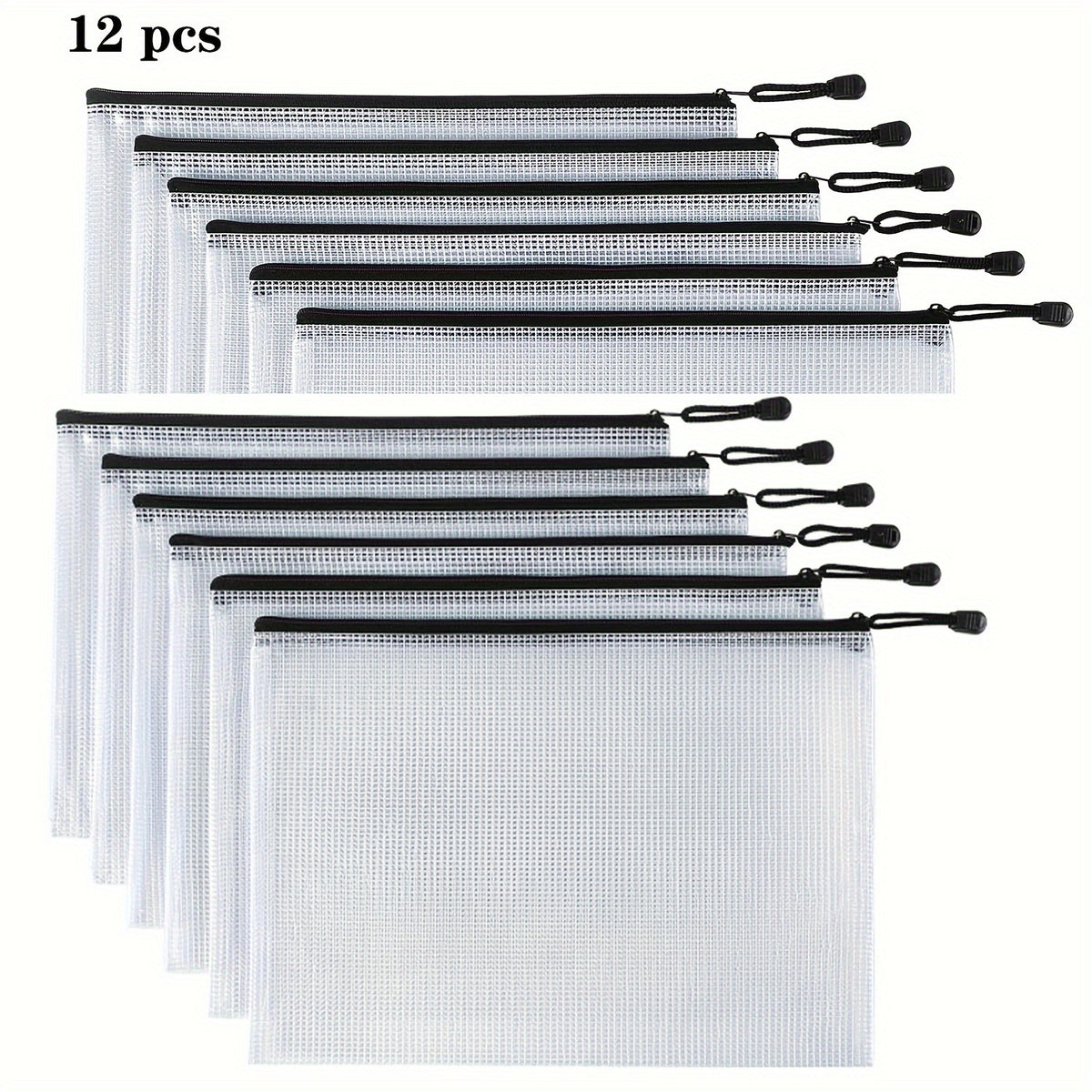 Plastic Mesh Zipper Bags for School Office Supplies - Set of 6 or 12