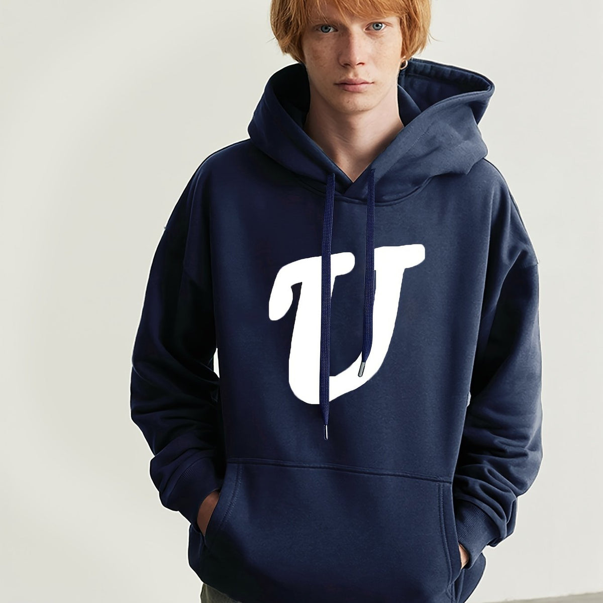 U Print Hoodie For Men With Kangaroo Pocket