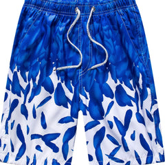 Feathers Print Shorts Casual Elastic Waist Drawstring Summer Pool Beach Shorts