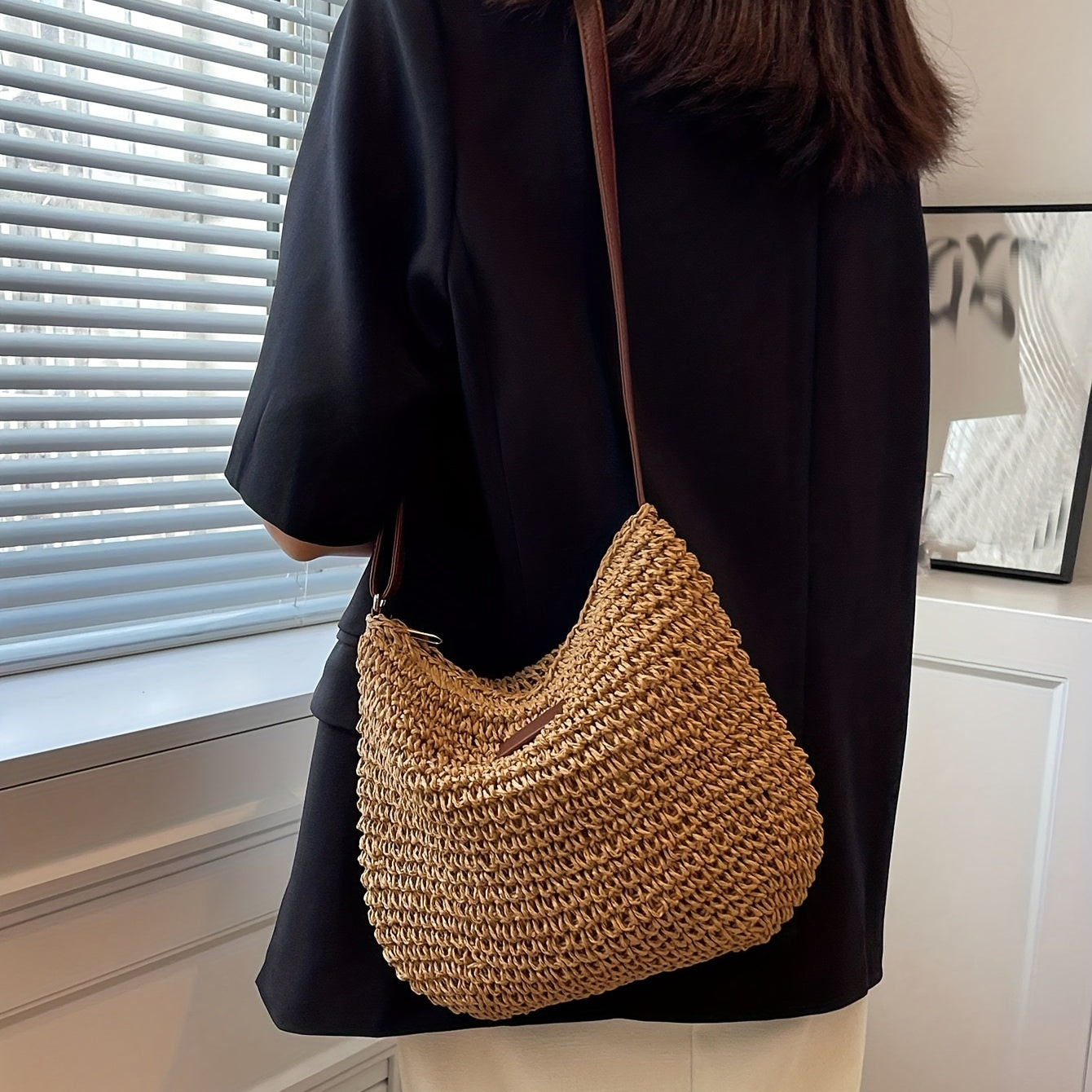 Casual Straw Crossbody Bag Braid Beach Bag