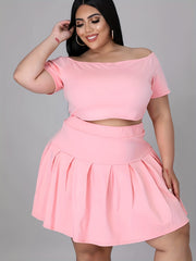  Off Shoulder Crop Top & Mini Skirts Set Women's Plus Casual 2pcs Set