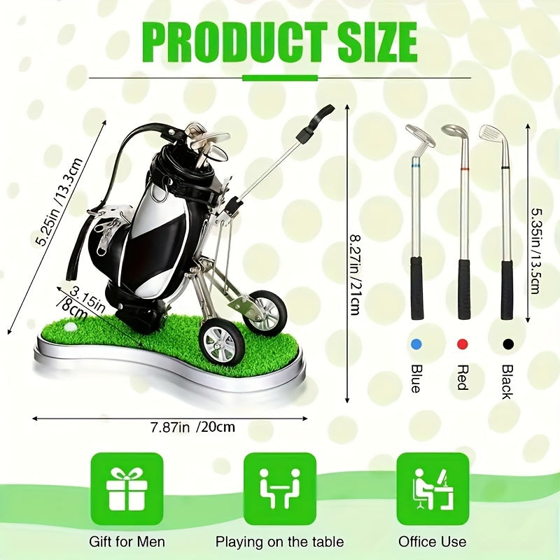 Creative Golf Cart Holder Pen Set PU Material Office Gift Ball Table Accessories