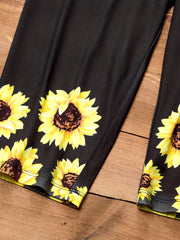 Sunflower Print High Waist Leggings Casual Leggings for Spring & Summer