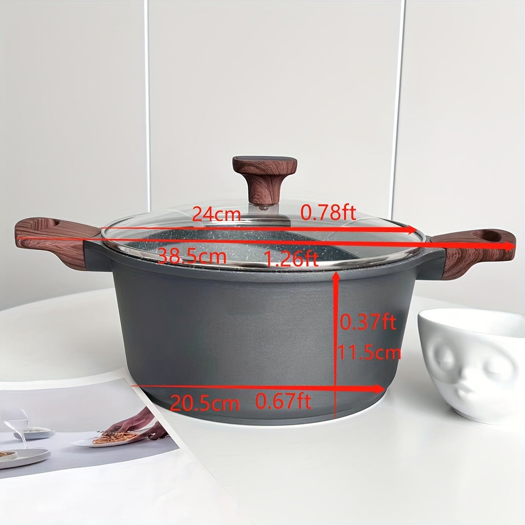 24cm Non Stick Aluminum Stone Pot w/Lid for Gas & Induction