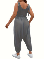  Casual Tank Jumpsuit Women's Plus Plain Tie Shoulder