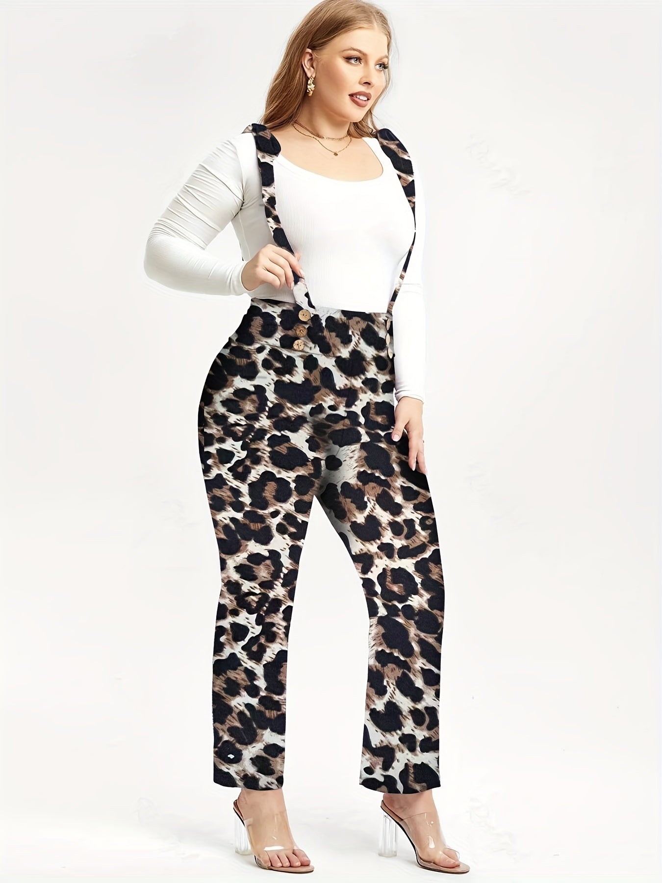  Leopard Print Wide Leg Jumpsuit