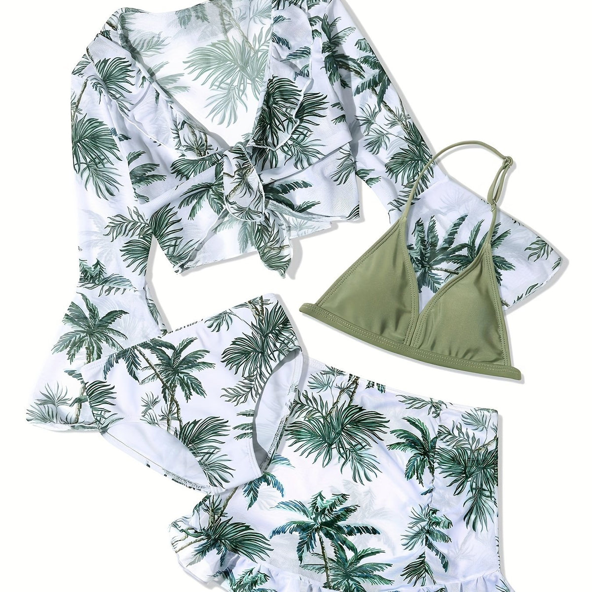 Coconut Tree 4pcs Girls Swimsuit Set Summer Clothes