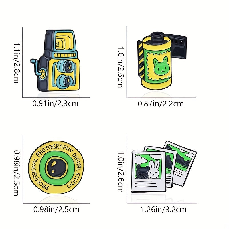 Camera Film Lens Enamel Brooch Cartoon Rabbit Bear Photo Lapel Pin