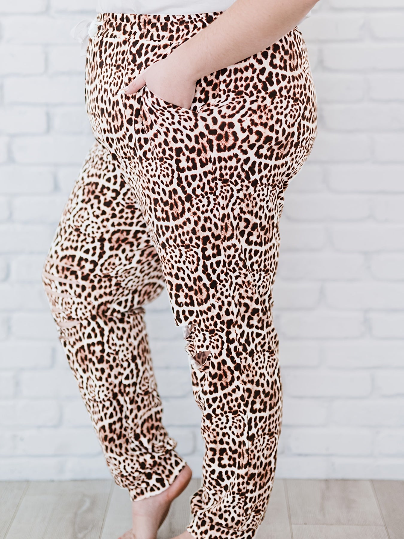 Women's Plus Leopard Print Loose Fit Trousers