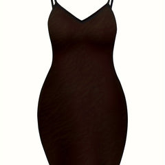 Casual Cami Dress Women's Plus Plain Backless V Neck Slight Stretch