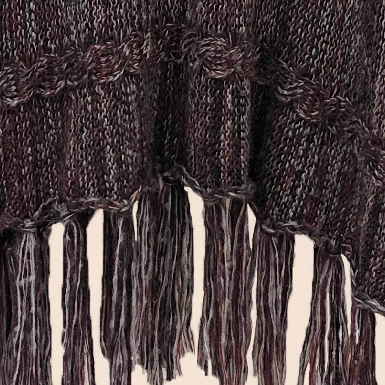 Wine Red Ribbed Knitted Cape Tassel Shawl Warm Pullover Cardigan