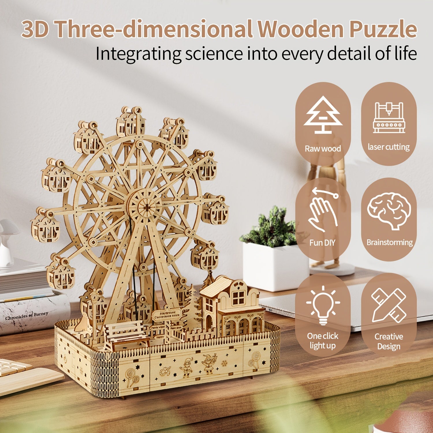 3D Wooden Puzzle DIY Owl Pendulum Clock Ferris Wheel Toy