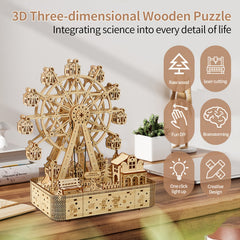 3D Wooden Puzzle DIY Owl Pendulum Clock Ferris Wheel Toy