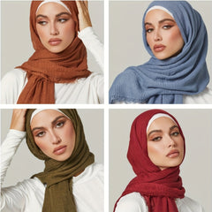 Solid Wrinkle Hijab Bandana Frayed Edge Shawl Head Wrap Scarf