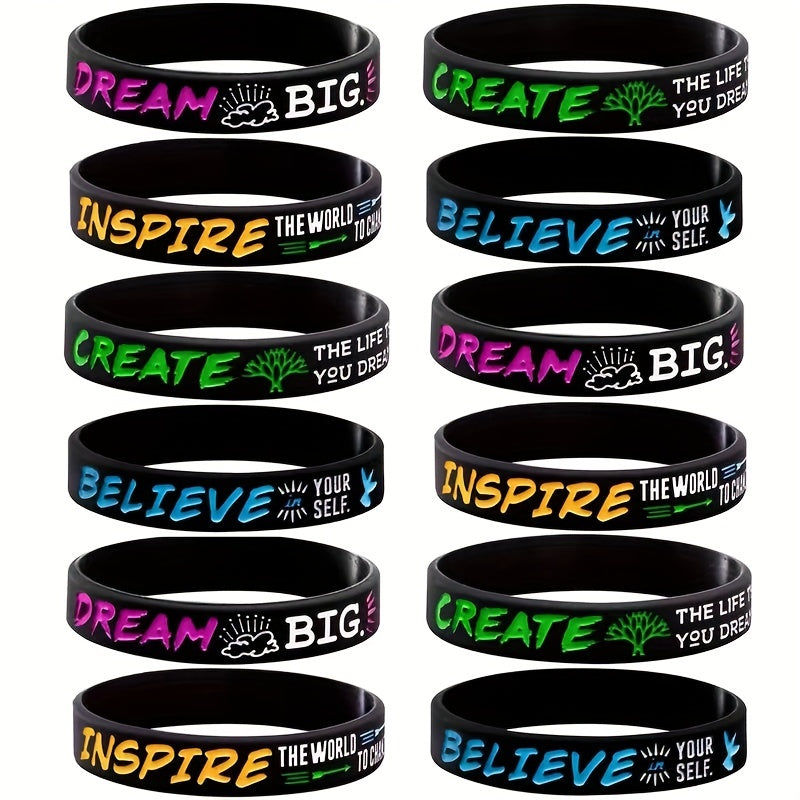 Unisex Letter Pattern Silicone Bracelet Stretch Rubber Wristband