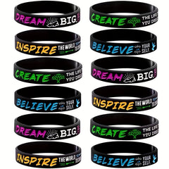 Unisex Letter Pattern Silicone Bracelet Stretch Rubber Wristband