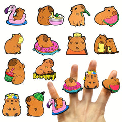 12pcs Animal Cartoon Rings Capybara Image Happy Capybara Ring Birthday Party