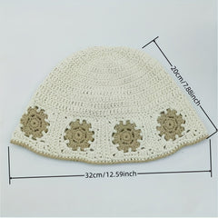 Flower Crochet Bucket Hat Thin Beanie Lightweight Block Cl