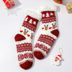 6 Pairs Christmas Print Socks Plush Lined Stockings & Hosiery