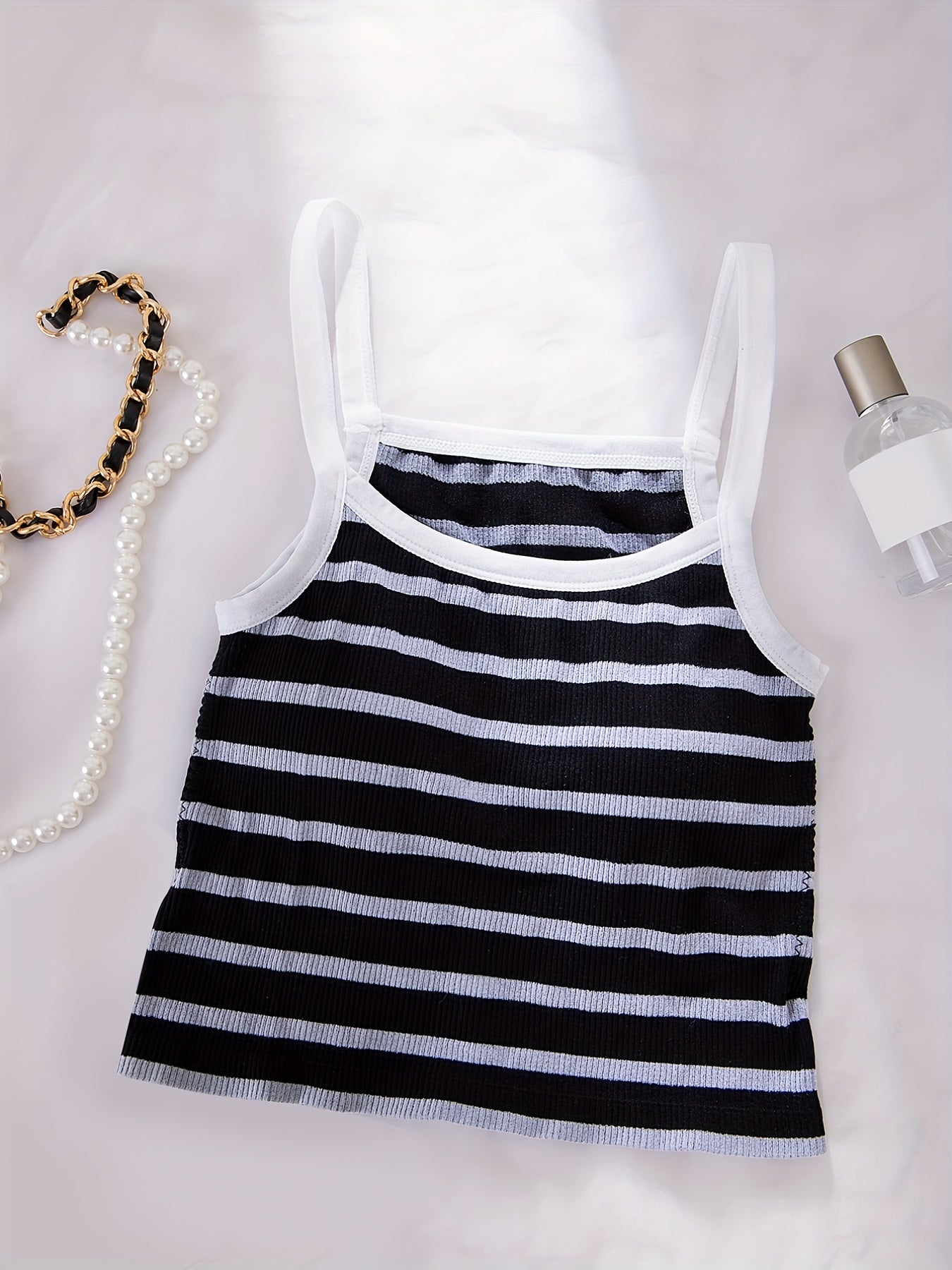 Colorblock Striped Cami Top Ribbed Knit Slim Fit Top