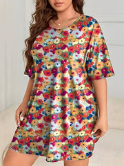  Floral Print Short Sleeve Sleep Dress