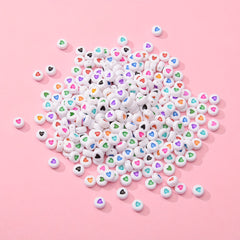 100pcs Heart Pattern Acrylic Flat Round Beads for Jewelry Making