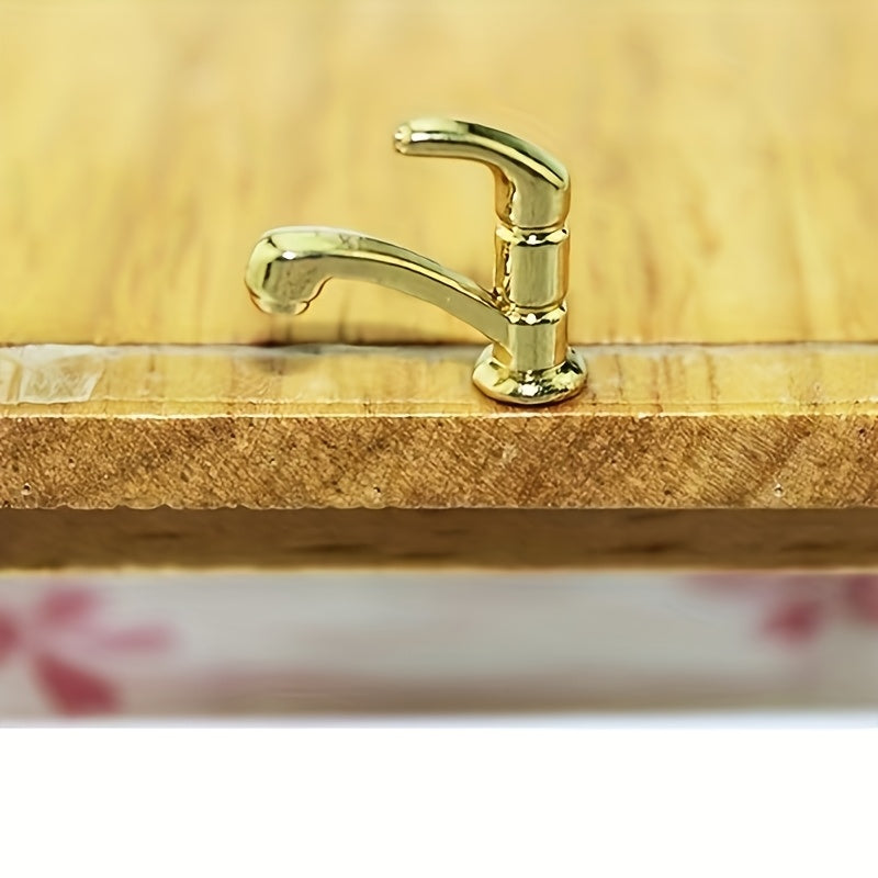 2pcs Mini Faucet Set Dollhouse Accessory Alloy Material Kitchen Bathroom Scene