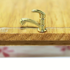 2pcs Mini Faucet Set Dollhouse Accessory Alloy Material Kitchen Bathroom Scene