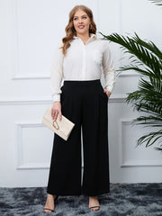  Plain High Rise Loose Fit Wide Leg Pants