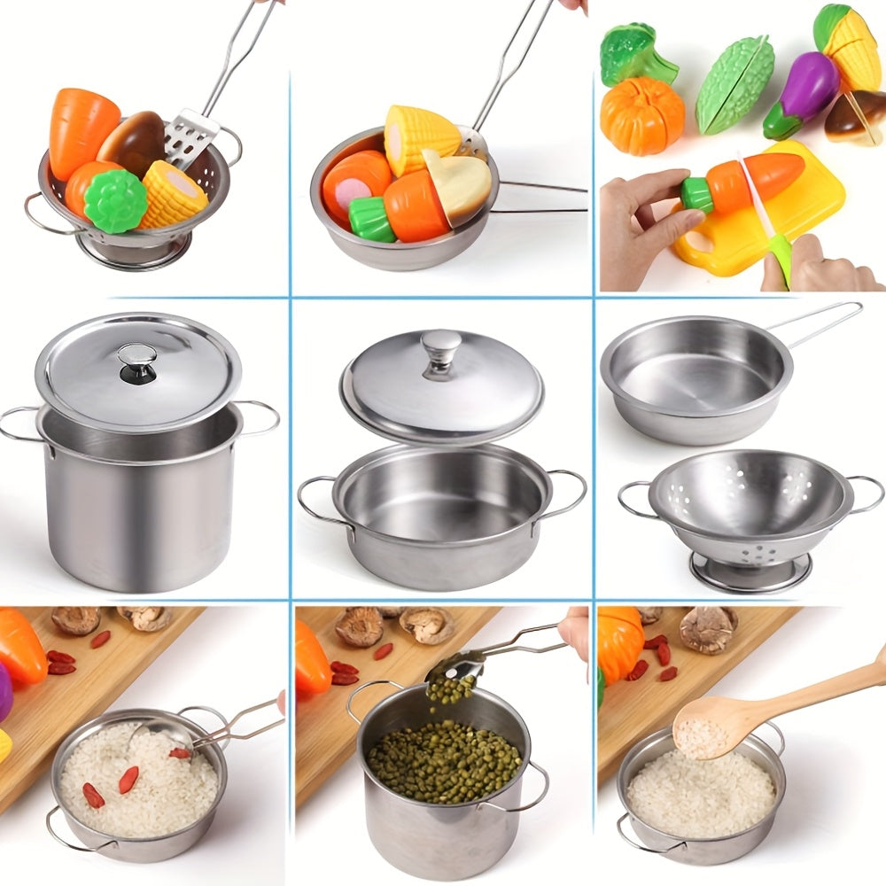 Stainless Steel 12pcs Mini Kitchen Toy Set for Pretend Cooking and Baking