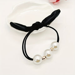 Bow Faux Pearl Hairband Elastic Hair Tie