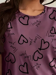  Heart Print Short Sleeve Tee Sleep Dress
