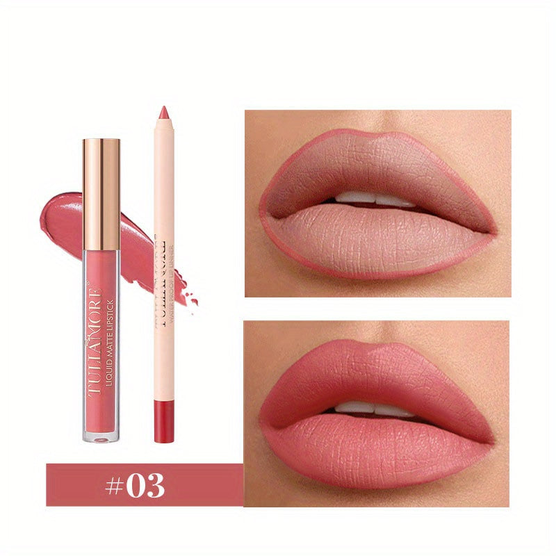 12 Colors Matte Lip Liner And Lipstick Makeup Set Liquid Lipstick 24H