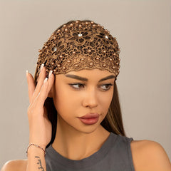 Hollow Lace Flower Pattern Headband Faux Pearl Charms Stretch Headband