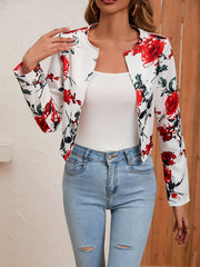 Floral Print Open Front Crop Jacket for Women